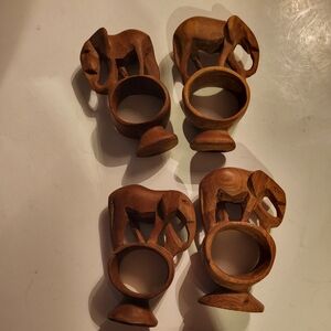 Set of 4 Wooden Hand Carved Napkin Rings Elephant Safari Themed Kenya Decor
